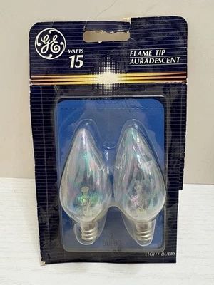 Vintage GE Flame Tip Auradescent Light Bulbs 15W Candelabra Base NOS 1980s - Image 1 of 4