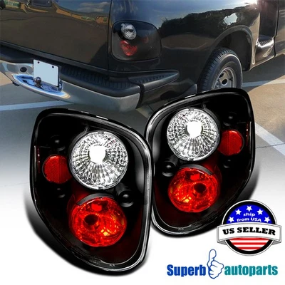 Fits 1997-2003 Ford F150 F-150 Flareside Black Tail Lights Brake Lamps Pair - Image 1 of 4