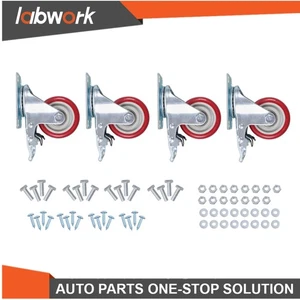Labwork 4Pcs 3" Universal Caster Wheels 360 Degree Swivel Caster with Brake Red - Picture 1 of 16