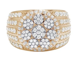 10K Rose-White Gold Cluster 2.8CT Real Diamond Pinky Ring 17MM - Picture 1 of 4