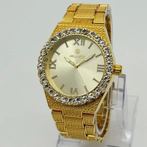 Reloj Hombre HELLO ICE Tono Dorado Texturizado Pulsera Bling, 43mm, Bisel Cristal - Imagen 1 de 7