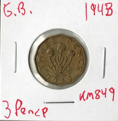 Moneda Gran Bretaña 3 peniques 1943 KM849, Jorge VI Foto 1 de 2