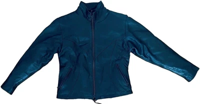 Unik Women's Size Medium Teal Black Leather Full Zip Up Motorcycle Jacket - Image 1 of 4