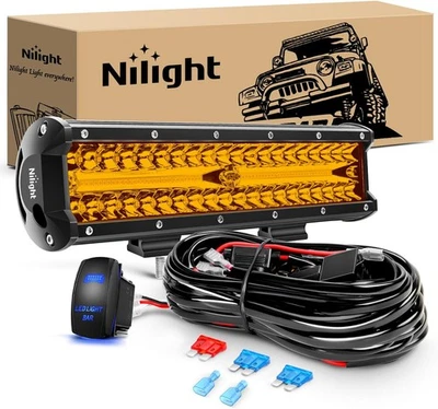 Barra de luz LED Nilight 12 pulgadas ámbar 300 W combo de inundación puntual triple filas todo terreno Foto 1 de 4