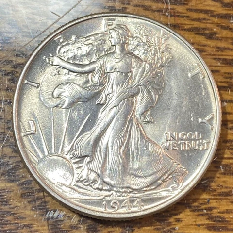 1944 Walking Liberty Half Dollar Nice Original Blast White BU CHRC Cover