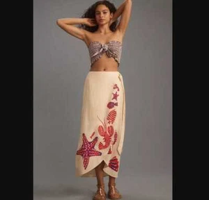 New women's XS Farm Rio x Anthropologie linen starfish side-tie midi wrap skirt - Picture 1 of 11