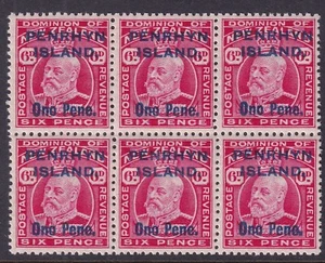 Penrhyn Island 1914 SG22 6d carmín - bloque de 6 - MNH - Imagen 1 de 2