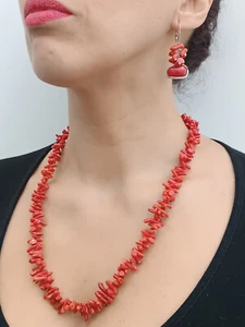 collana orecchini donna parure naturale corallo Sardegna rosso naturale argento - Foto 1 di 17