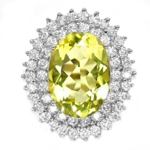ANELLO ARGENTO 925 QUARZO GIALLO LIMONE NATURALE OVALE E ZIRCONI BIANCHI MISURA 6,25 - Foto 1 di 8