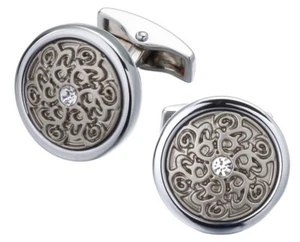 Laser Engraved Relief Retro Pattern & Crystal Wedding cuff link CUFFLINKS DIRECT - Picture 1 of 6