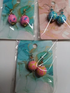 Juego de Pendientes Palanca Cuentas de Arcilla con Diseño Floral Multicolor Tono Plata - Imagen 1 de 1