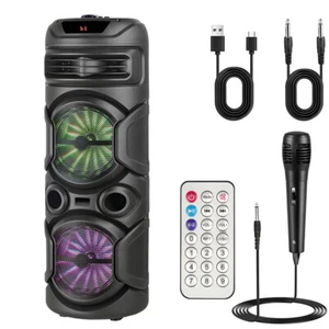 Portable Bluetooth Party Speaker With Microphone Dual 8" SubWoofer Heavy Bass - Picture 1 of 10