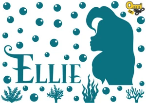 PERSONALISED DISNEY STYLE 2 CUSTOM NAME VINYL STICKER DECAL Ariel Silhouette KID - Picture 1 of 7