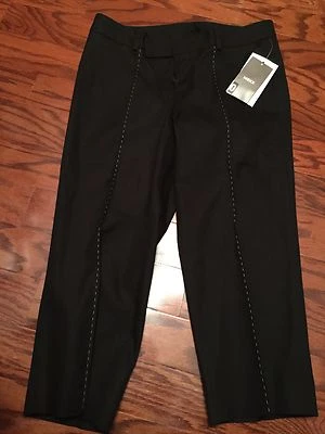 NUEVO CON ETIQUETAS MEXX Mujer Negro Decorativo Blanco Costura Recortado Oficina Carrera Pantalones 6 Foto 1 de 4