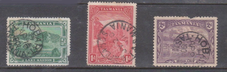 (Q62-66) 1899 Aus Tasmania mezcla de 3 sellos 1/2d, 1d y 2d imágenes (BP) Foto 1 de 1