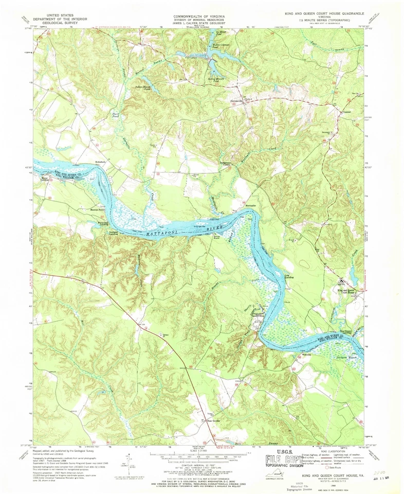 King and Queen Courthouse, VA - 1968 Historical Vintage Map Print, Virginia Art - Image 1 of 1
