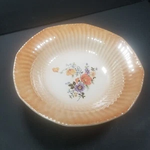 Vintage Japanese Luster Ware Serving Bowl with Floral Center Peach Band 9" Diam. - Picture 1 of 10
