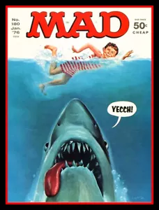 RARE 4.75" MAD Magazine Jaws Sticker. Funny 1976 #180 cover decal for car laptop - Picture 1 of 2