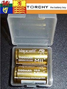 2x Vapcell M11 10A 18350 1100mAh 3,7V wiederaufladbarer Li-Ion Akku + Koffer GRATIS P&P - Bild 1 von 5