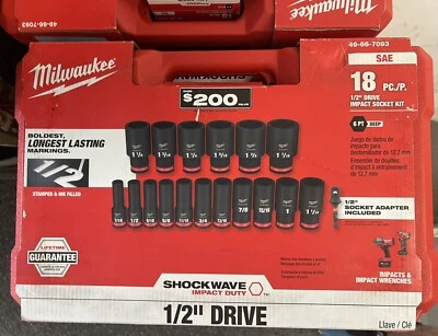 Milwaukee Shockwave 1/2" Drive SAE 6 Point Impact Socket Set - Red (49-66-7093) - Image 1 of 2
