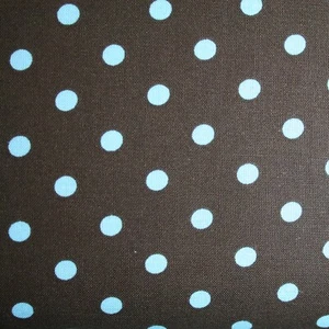 LAST 0.33 YARD CUT CHIC BEBE Aqua Polka Dots on Chocolate Cotton Fabric - Picture 1 of 3