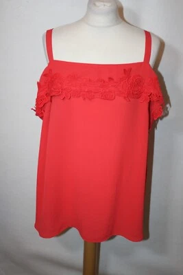 BNWT SIZE 18 CORAL STRAPPY TOP WITH OFF THE SHOULDER SLEEVES & LACE TRIM    5264 - Image 1 of 4