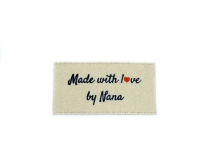 Made with love by Nana labels tags - Sew In Cream Ribbon - 25x40mm Flat - Picture 1 of 1