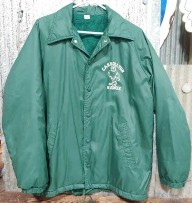 Abrigo Chaqueta Entrenador Vintage Años 80 Carrollton Hawks High School M Verde Fútbol IL Foto 1 de 4