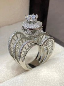 935 Silver Gorgeous Heart Unique Shape Women's Ring & 1.95CT Simulated Sapphire - Picture 1 of 5
