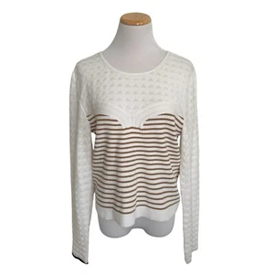 Maeve Anthropologie Damen Top Größe XL Pointelle Pullover gestreift neutral - Bild 1 von 7