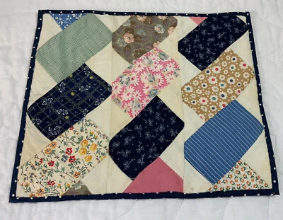 Vintage Patchwork Quilt Table Topper, Rectangles, Calico Prints, Florals - Image 1 of 4