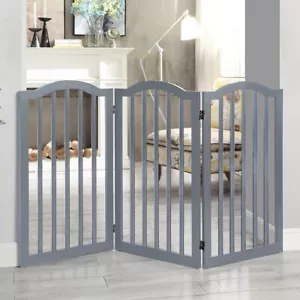 3/4 Panels Folding Pet Gate Freestanding Wooden Dog Fence Safety Barrier Divider - Picture 1 of 30