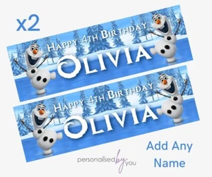 2x Personalised Disney OLAF Frozen Theme Birthday Banner LARGE Kids Party Poster - Picture 1 of 2