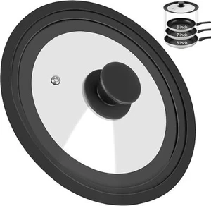 Universal Lid for Pots Pans and Skillets, Pan Cover Fit 6", 6-7-8 inch, Black - Picture 1 of 8
