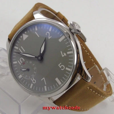 Relógio masculino 44mm mostrador cinza estéril couro de vaca aisa 6497 movimento de corda manual - Imagem 1 de 4