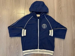 Gucci Cotton Jersey Sweatshirt with Patch zip hoodie blue sz M - Picture 1 of 2