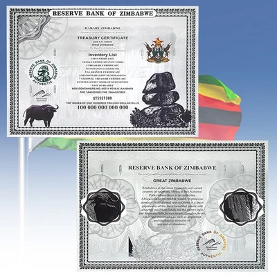 One Hundred Trillion Dollar Zimbabwe Silver Plastic Banknote with UV Certificate - Image 1 of 4