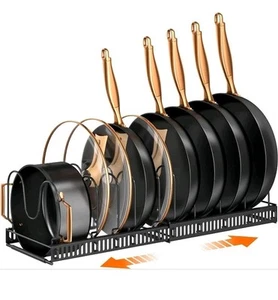 MUDEELA Pots and Pans Organizer : Rack for under Cabinet, Expandable Pot Lid Kit - Picture 1 of 3