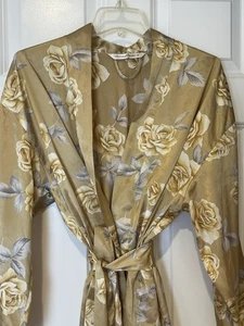 Victoria's Secret Vintage Kimono Robe Satin Gold Rose Built In Belt One Size - Picture 1 of 18