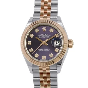 ROLEX Lady-Datejust 28mm Steel 18K Rose Gold Aubergine/10PD Dial 279171 - Picture 1 of 12
