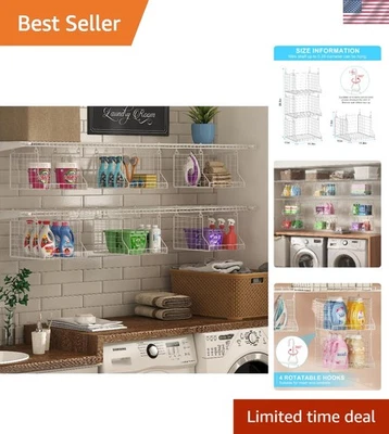 Laundry Organizer Basket Metal Storage Shelf Space-Saving Foldable 3-Tier - Image 1 of 4