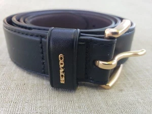 Women's Coach Black Brown Leather Belt Gold-Toned Hardware Old Money Preppy - Picture 1 of 12