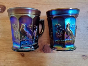 Carnival Glass (2) TWO NORTHWOOD ELECTRIC SINGING BIRD MUGS LAVENDER & AMETHYST - Picture 1 of 18