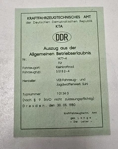 Simson KTA Papiere DDR S51 B2-4 mit Stempel Blanko - Bild 1 von 2