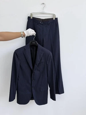 Caruso Navy Blue Striped Wool Superfine 130s 2 Piece Suit Size Eu 46 36R - Image 1 of 4