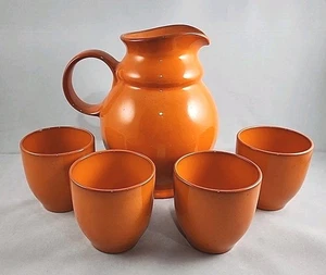 Jarra de cerámica Winterling años 70 con 4 tazas retro naranja Alemania - Imagen 1 de 12