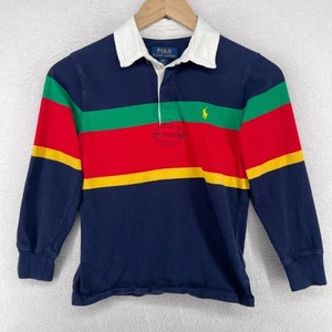 POLO RALPH LAUREN Shirt Youth S 8 Iconic Rugby Polo Stripe Long Sleeve Blue - Picture 1 of 14