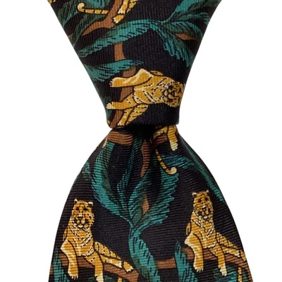 CROFT & BARROW Men's Silk Necktie USA Designer Animal TIGERS Black/Orange EUC - Image 1 of 3