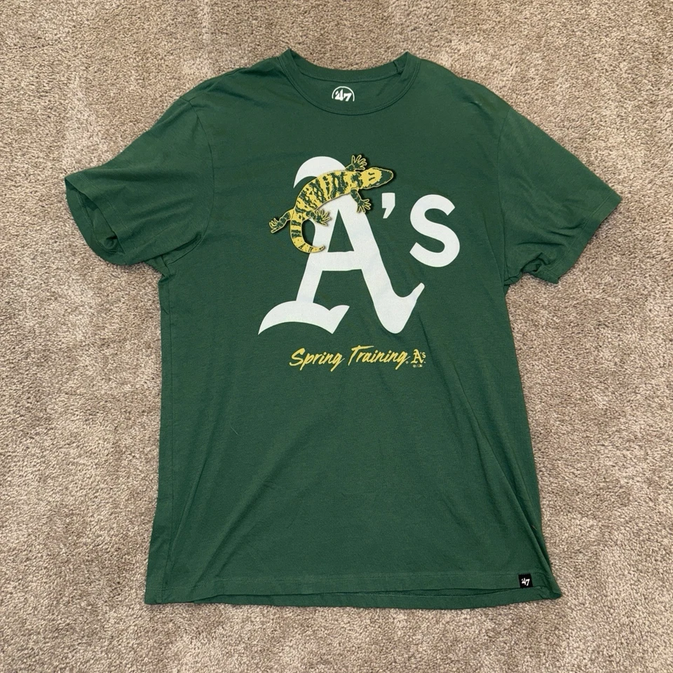 Oakland Athletics MLB Baseball '47 Brand Green Distressed T-Shirt Men's LARGE - Image 1 of 4