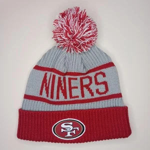 San Francisco 49ers Wintermütze Mütze Beanie Strickbündchen Bommel rot grau NFL OSFA - Bild 1 von 10